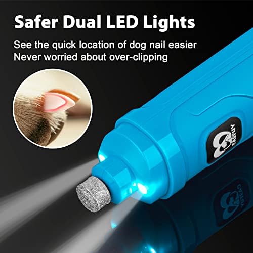 Casfuy Dog Nail Grinder with 2 LED Light - New Version 2-Speed Powerful Electric Pet Nail Trimmer Professional Quiet Painless Paws Grooming & Smoothing for Small Medium Large Dogs(Bright Blue) - Image 2