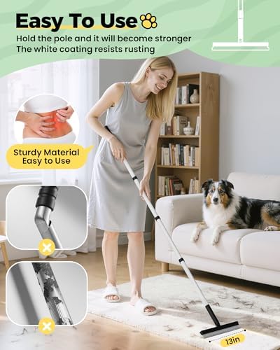 Carpet Rake for Pet Hair Removal Tool - 4 in 1 Pet Hair Remover Kit for Dog Cat Fur Remover, Contain 60" Adjustable Rubber Broom, Glove, Magic Brush and Scraper for Furniture (Black) - Image 4