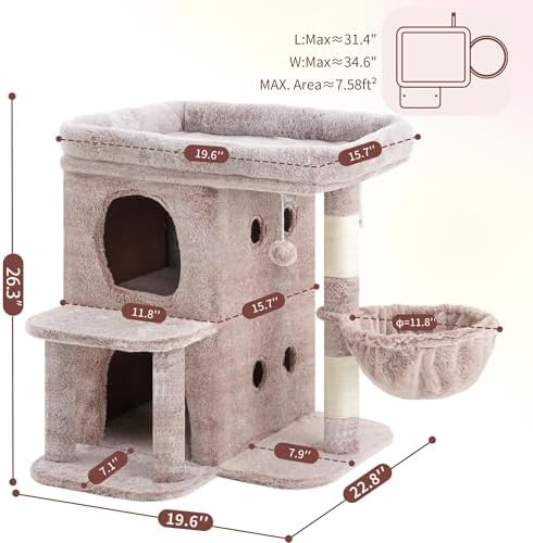 Heybly 26.3" Cat Tree for Large Cats with Big Perch & Dual Condos HCT204SMU - Image 4