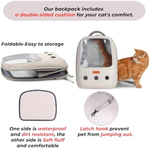 Lollimeow Pet Carrier Backpack, Bubble Backpack Carrier, Cats and Puppies,Airline-Approved, Designed for Travel, Hiking, Walking & Outdoor Use (Beige) - Image 6