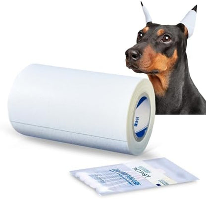 Ear Tape for Dogs 1 Pack with Dog Ear Cleaner Cotton Swabs, Self Adhesive Cotton Tape for Dog Ear Protection and Support, Ear Care Set for Dogs (3.0 inch (75 mm)) by PETTIST