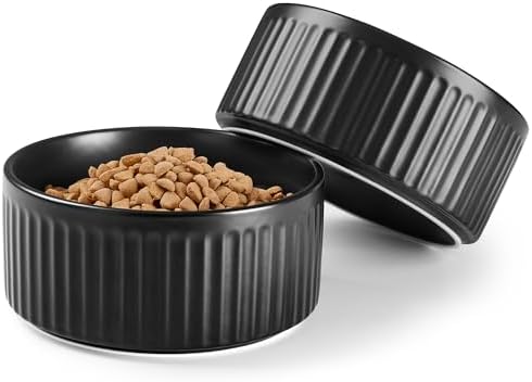Non-Slip Ceramic Dog Bowls,6" Dog Food and Water Bowl Set with Silicone Base, 32oz/4cups Weighted Flip-Proof Pet Feeding Bowl for Medium Dogs (Medium,Black) by Wellbro
