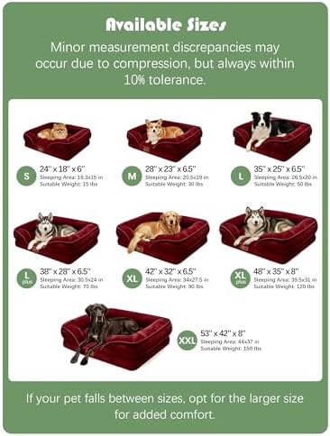 Spotted Play Orthopedic Dog Bed with Sides - Sofa Beds for Large Dogs, Supportive Foam Pet Couch Bed with Washable Removable Cover, Waterproof Lining and Non-Slip Bottom, Burgundy - L - Image 7
