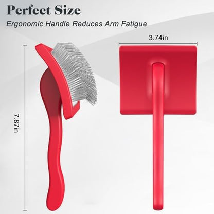 2PCS Slicker Brush for Dogs & Pet Comb,Professional Dog Grooming Brush (Goldendoodles,Poodles,Labradoodles) with Extra Long Pins to Effectively Remove Tangles, Knots and Mats (Red, Large) - Image 6