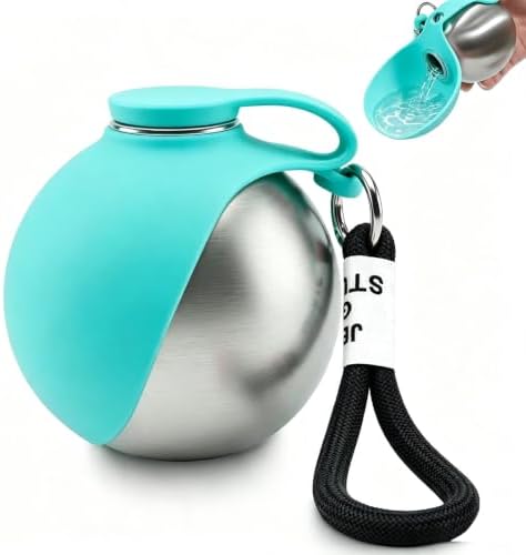 Spherical Portable Dog Water Bottle - Leak-Proof Travel Water Bowl for Pets, BPA-Free Plastic & Food-Grade Stainless Steel, Lightweight for Walking, Hiking, Outdoor (Bule-Stainless Steel) by Unknown
