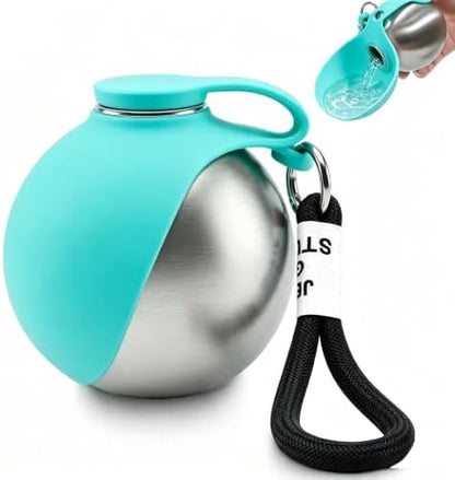 Spherical Portable Dog Water Bottle - Leak-Proof Travel Water Bowl for Pets, BPA-Free Plastic & Food-Grade Stainless Steel, Lightweight for Walking, Hiking, Outdoor (Bule-Stainless Steel) by Unknown