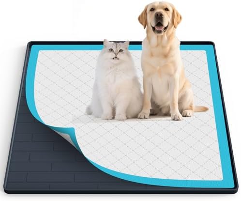 Pee Pad Tray Holder for Dogs,Non-Slip Silicone Dog Puppy Pad Holder,24 x 24 Square Puppy Potty Training Pads,No Spill Raised Lip High Edge,Portable, Leak-Proof Mat Trays for Indoor Floor Protection by PUWANJILI