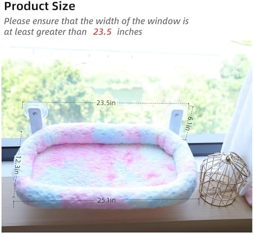 Cat Window Perch, Sturdy Cat Hammock with Strong Suction Cups for Large Heavy Cats, Gradient Color Shiny Fabic with Cushioned Border, Cute Window Bed Seat for Cats Inside with Movable Toy Hooks (XL) - Image 2