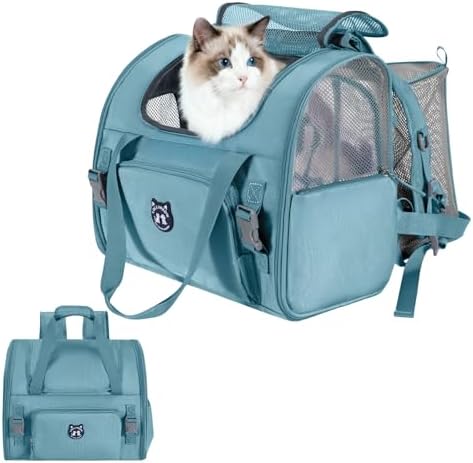 Lollimeow Expandable Cat Carrier Backpack for Large Cats - Airline Approved Pet Carrier Backpack for Small Dogs, Hiking & Travel, Waterproof with Breathable Mesh, 14lbs Capacity (Polar Blue, Standard) by Lollimeow