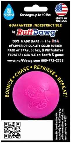 Ruff Dawg Indestructible Dog Ball Med 2.5” Pink – Heavy-Duty Rubber Fetch Toy for Aggressive Chewers – Extreme Bounce, Floats, BPA & Latex Free – Made in USA - Image 2