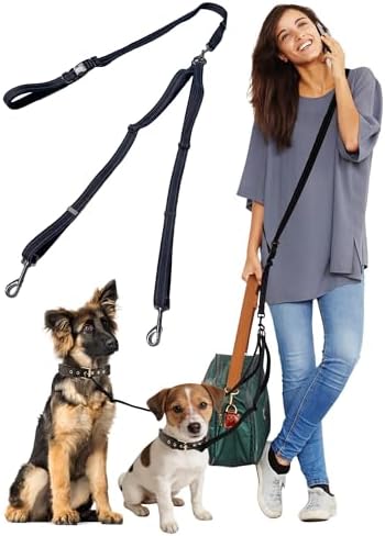3-in-1 Double Dog Leash, Hands-Free Convertible Leash for 1 or 2 Dogs by WANFIRE