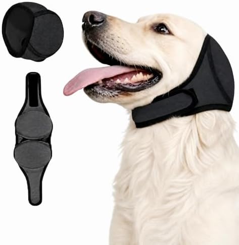 Dog Ear Muffs Noise Protection, Waterproof Calming Dog Ear Wrap for Anxiety Relief, No Shake Ear Flap Cover Snood Hoodie for Hematoma Recovery, Bathing, Grooming & Fireworks by Unknown