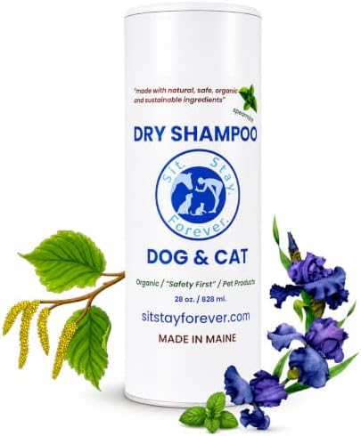 Sit Stay Forever Dry Shampoo for Dogs & Cats – Organic Dry Powder, Waterless No-Rinse, Lick-Safe, Talc-Free, Talco para Perros, Hypoallergenic Odor & Itch Relief, Safe for Puppies & Kittens, USA 28 oz by SITSTAYFOREVERSAFETYFIRSTPETPRODUCTS