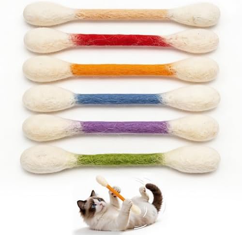 6 PCS Swabs Cat Toys with Catnip, Multi-Color Cotton Swabs Toys for Cat, Oversize Kitten Teething Chew Toy Dental Cleaning Cat Toy by Unknown