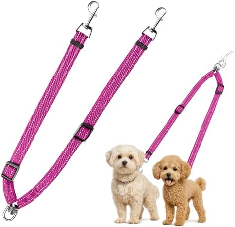 MingXpet Double Dog Leash for Two Dogs, No Pull Dog Leash, 360° Swivel No Tangle for Small Dogs Walking & Training, Shock Absorbing Reflective Bungee, Rose by MingXpets