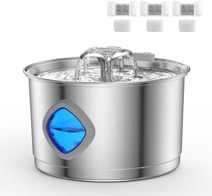 Stainless Steel Cat Water Fountain, 95oz/2.8L Automatic Cat Water Dispenser with 3 Replacement Filters, Pet Fountain for Cats Dogs Indoor, Water Level Window, Quiet Water Pump by Unknown
