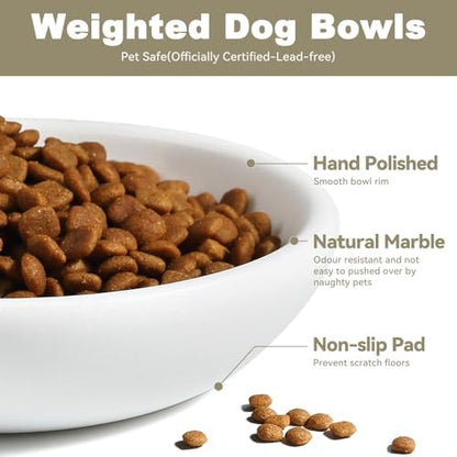 White Cat Bowl, Marble Food and Water Bowl for Cat and Small Dog, Heavyweight 1.5lb Non-Tip Pet Food Dish with Slip-Proof Pad, Premium Stone Feeder for Elegant Home Decor - Image 5