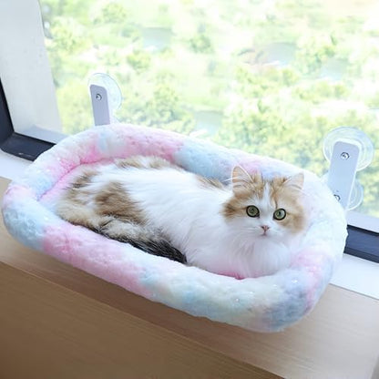 Cat Window Perch, Sturdy Cat Hammock with Strong Suction Cups for Large Heavy Cats, Gradient Color Shiny Fabic with Cushioned Border, Cute Window Bed Seat for Cats Inside with Movable Toy Hooks (XL) by Unknown