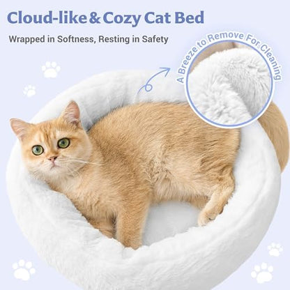 Modern Cat Tree for Indoor Small & Medium Cats, 36" Cat Tower with Scratching Posts, 2 Cozy Cat Caves, Top Perch, Dangling Balls, Washable Cushions, Space-Saving Cat Condo, Blue - Image 4