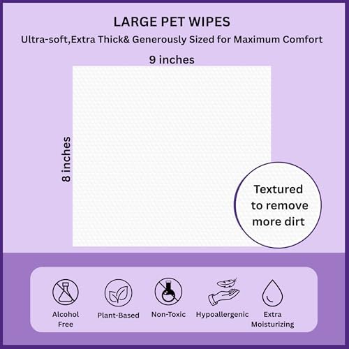 Aurora Pet Wipes – 100% Natural, Plant-Based Hypoallergenic Grooming Wipes for Dogs & Cats – Extra-Durable, Large & Thick for Effortless Cleaning (Lavender, 100 Count) - Image 3