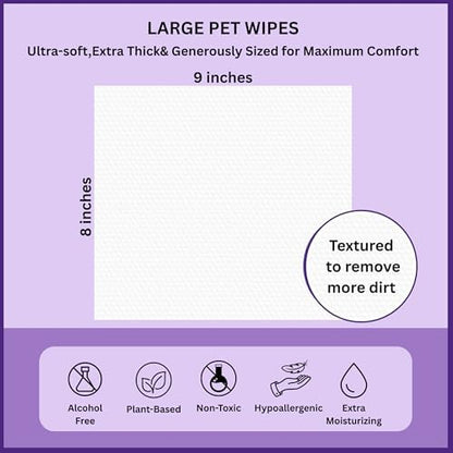 Aurora Pet Wipes – 100% Natural, Plant-Based Hypoallergenic Grooming Wipes for Dogs & Cats – Extra-Durable, Large & Thick for Effortless Cleaning (Lavender, 100 Count) - Image 3