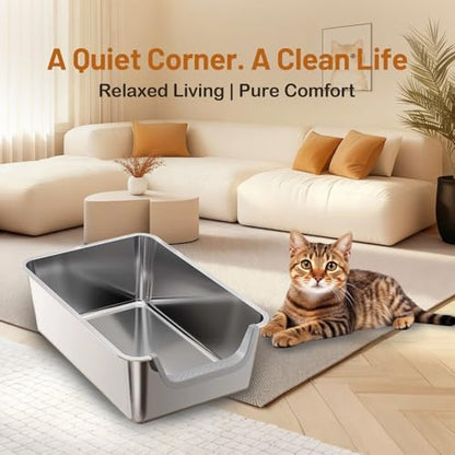 Stainless Steel Cat Litter Box, Steel Litter Pan with Curved Low Entry, Leak Proof 6 Inch High Side for Urine, Easy Entry for Kittens Older Cats, No Slip, 23.6" x 15.7" x 7.9", Grey - Image 7