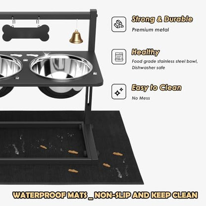 Elevated Dog Bowls with Slow Feeder and Spill Proof Mat, Adjustable Height 4.3-11.8'', Two 1.7L Stainless Steel Food & Water Bowls, Metal Raised Dog Bowl Stand, for Large Medium Breeds - Image 4