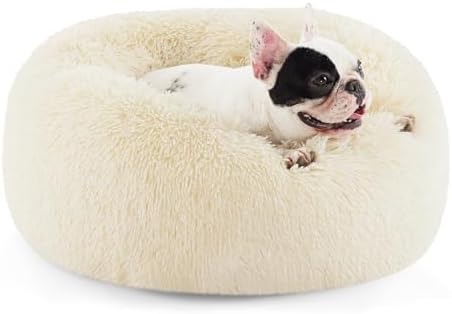 Bedsure Calming Small Medium Dog Bed Donut Washable Puppy Bed,27ins Cream by BEDSURE