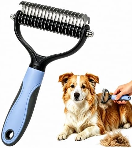Pet Grooming Brush - Double-Sided Dematting Comb & Deshedding Tool for Dogs and Cats, Effortless Hair Removal, Ideal for Long-Haired Breeds, Reduce Shedding (1, Blue, Large) by Unknown