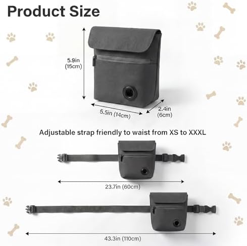 Dog Treat Pouch and Dog Training Clicker, Treat Bag with Poop Bag Dispenser, Powerful Magnetic Clasp, Metal Clip Waist Belt Fanny Pack for Pet Walk Dog Training (Dark Grey) - Image 3