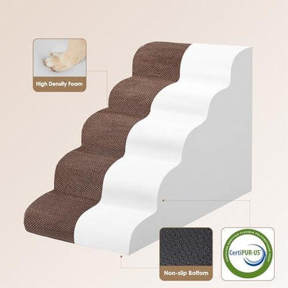 EHEYCIGA Curved Dog Stairs Ramp, 5-Step Extra Wide High Beds, Dog Steps - Image 2