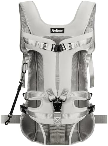 PetBonus Pet Front Dog Carrier Backpacks, Adjustable Pet Backpack, Legs Out Easy-fit Puppy Chest Carrier for Medium Small Dogs, Hands Free for Hiking, Cycling (Grey, XL) by Petbonus