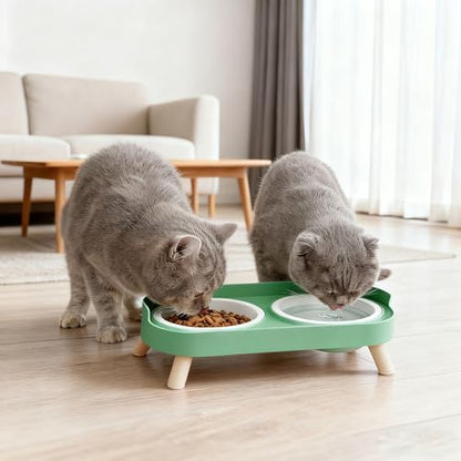 Elevated Cat Bowls, 2 Ceramic Raised Cat Food and Water Bowl Set, Prevent Cat Chin Acne, Whisker Fatigue Friendly, Splash Proof & Dishwasher Safe for Indoor Cats and Small Dogs - Green - Image 5