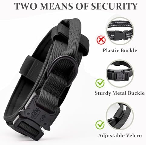 Tactical Dog Collar, Adjustable Military Training Nylon Pet Collar, Black M - Image 4