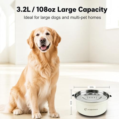 3.2L/108oz No Spill Dog Water Bowl Stainless Steel White - Image 3