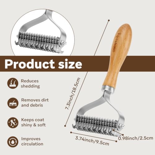 Undercoat Rake for Dogs - Professional Pet Shedding Dematting Comb with Wood Handle, Stainless Steel Blades for Pet Cats Dogs Matted Hair Tangles Removing - Image 3