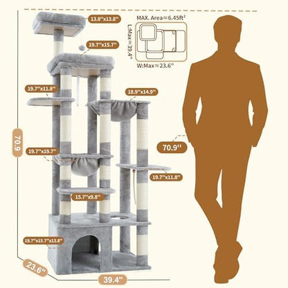 Heybly Cat Tree, 71-Inch Tall Cat Tower for Large Maine Coon Cats HCT037W - Image 6