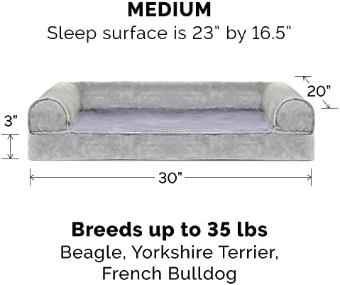 Furhaven Memory Foam Dog Bed for Medium/Small Dogs w/ Removable Bolsters & Washable Cover, For Dogs Up to 35 lbs - Faux Fur & Velvet Sofa - Smoke Gray, Medium - Image 2