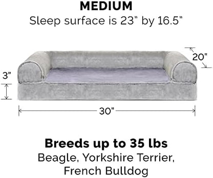 Furhaven Memory Foam Dog Bed for Medium/Small Dogs w/ Removable Bolsters & Washable Cover, For Dogs Up to 35 lbs - Faux Fur & Velvet Sofa - Smoke Gray, Medium - Image 2