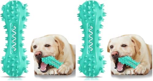 Dog Teeth Cleaning Toy for Training, Playing, Chewing - Squeaky Toys for Aggressive Chewers - Toothbrush Stick Bone for Medium Large Dogs (Blue) (Pack of 2) by Yivgeoi