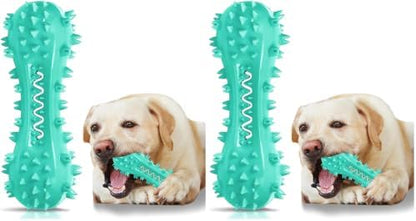 Dog Teeth Cleaning Toy for Training, Playing, Chewing - Squeaky Toys for Aggressive Chewers - Toothbrush Stick Bone for Medium Large Dogs (Blue) (Pack of 2) by Yivgeoi