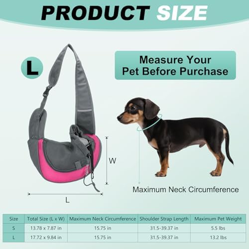 Dog Sling Carrier for Small Pet Up to 13.2 lbs Hand-Free Drawstring Pet Sling Carrier with Safety Hook & Adjustable Strap, (Rose Red, 1 Pcs) Intended for Hiking and Camping - Image 2