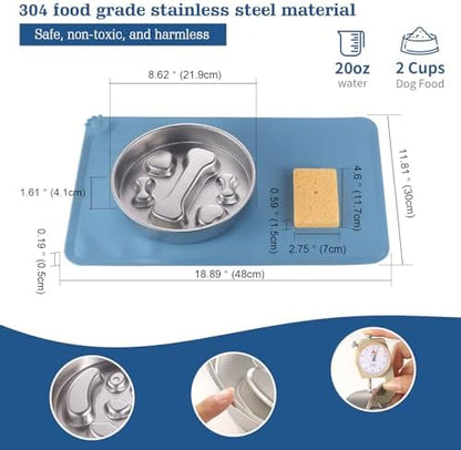 Stainless Steel Slow Feeder Dog Bowls – Non-Slip Metal Dog Bowl for Large & Medium Breeds, Puppy Puzzle Feeder – 2 Cup Capacity for Small to Big Pets – Durable Slow Feed Dog & Cat Food Dish with Mat - Image 2