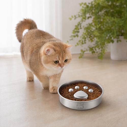 Stainless Steel 2‑in‑1 Double‑Sided Slow Feeder Cat Bowl - Image 2