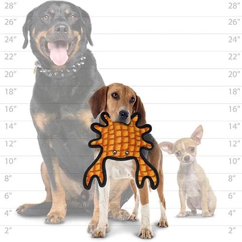 TUFFY - World's Tuffest Soft Dog Toy - Ocean- Squeakers - Multiple Layers. Made Durable, Strong & Tough. Interactive Play (Tug, Toss & Fetch). Machine Washable & Floats. (Crab Orange, Medium)