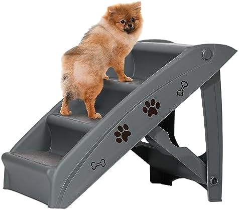 Pet Stairs for Small Dogs and Cats 4-Step Portable Folding Dog Steps Anti-Slip Ladders for High Bed Couch Sofa Climbing, Gray by Epetlover