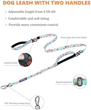 Hotsky Heavy Duty Double Handle No Bungee Dog Leash,Daisy,4.5-6 FT - Image 2