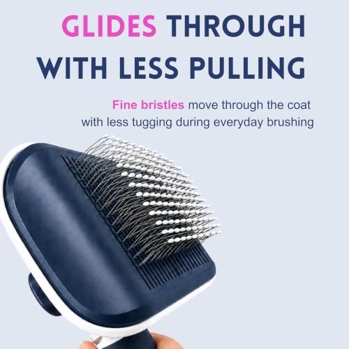 Self-Cleaning Flexible Neck Slicker Brush for Dogs & Cats, Grooming Brush for Deeper Reach with Long Stainless Steel Bristles, Deshedding & Detangling, Daily Use for Sensitive Skin - Image 3
