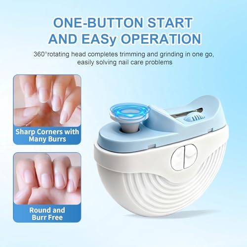 Electric Nail Clipper for Seniors & Toddler Nail Clipper 3 in 1,2026 Electric Nail Trimmer with LED Light&Polishing,Adjustable 3 Speeds Automatic Nail Cutter for Thick Toenails,Adults,Baby Blue - Image 6