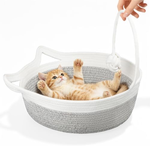 Cotton Rope Woven Cat Bed, Instinct Pet Basket with a Play Ball, Large - Image 2